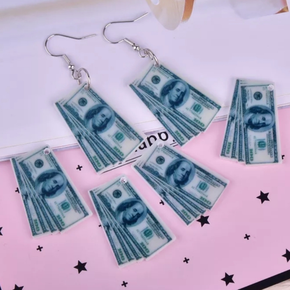 Money Earrings, Fun Earrings, Novelty Earrings, Dangle Earrings